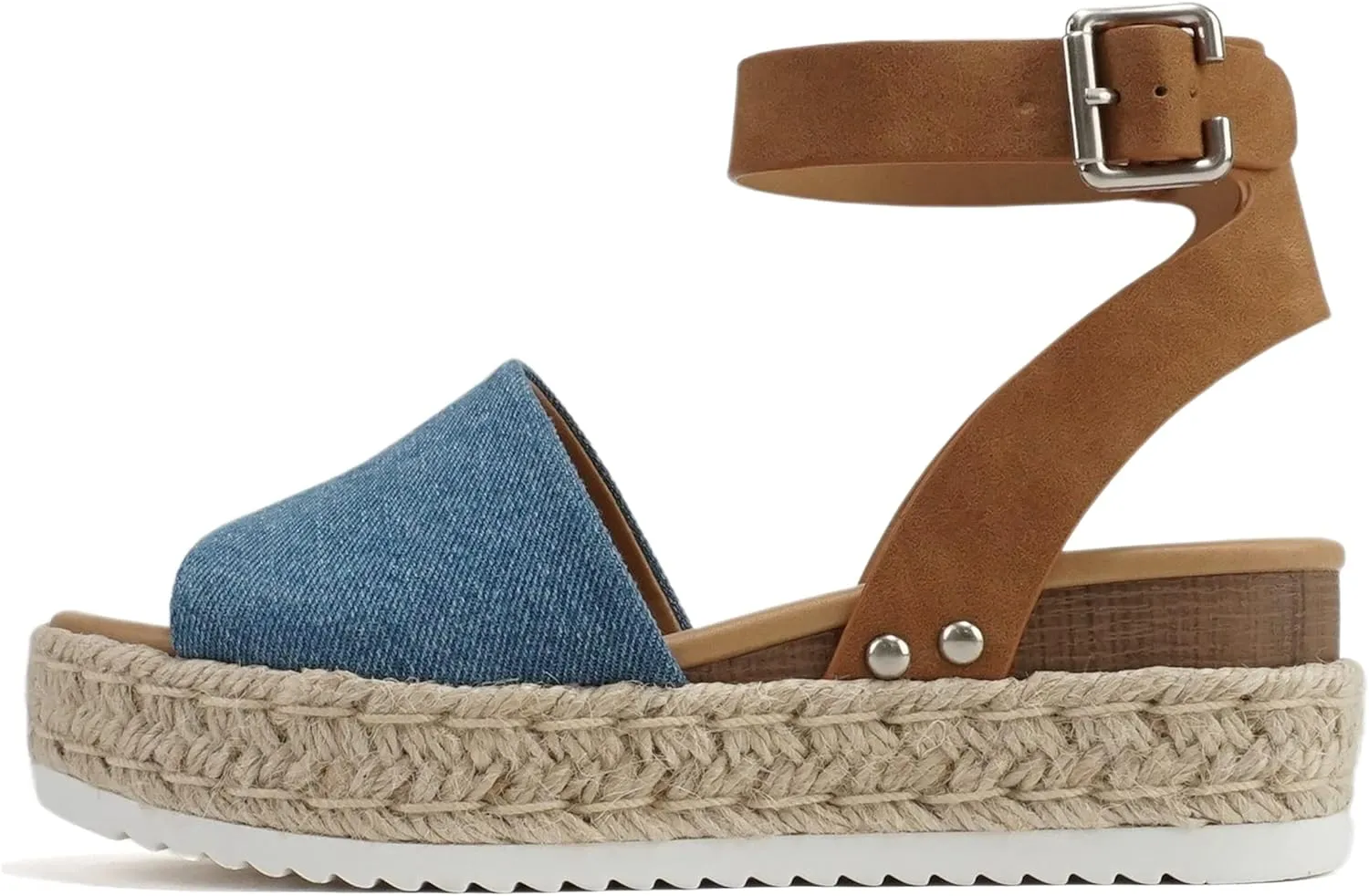 Soda Topic Open Toe Buckle Ankle Strap Espadrilles Flatform Wedge Casual Sandal