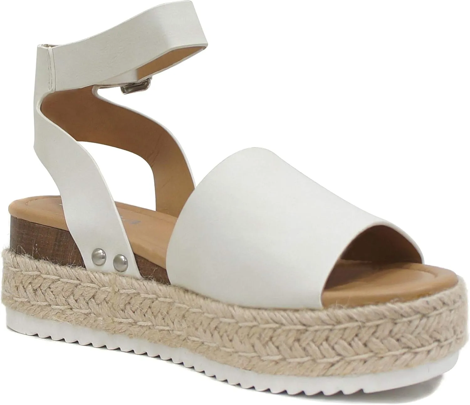 Soda Topic Open Toe Buckle Ankle Strap Espadrilles Flatform Wedge Casual Sandal