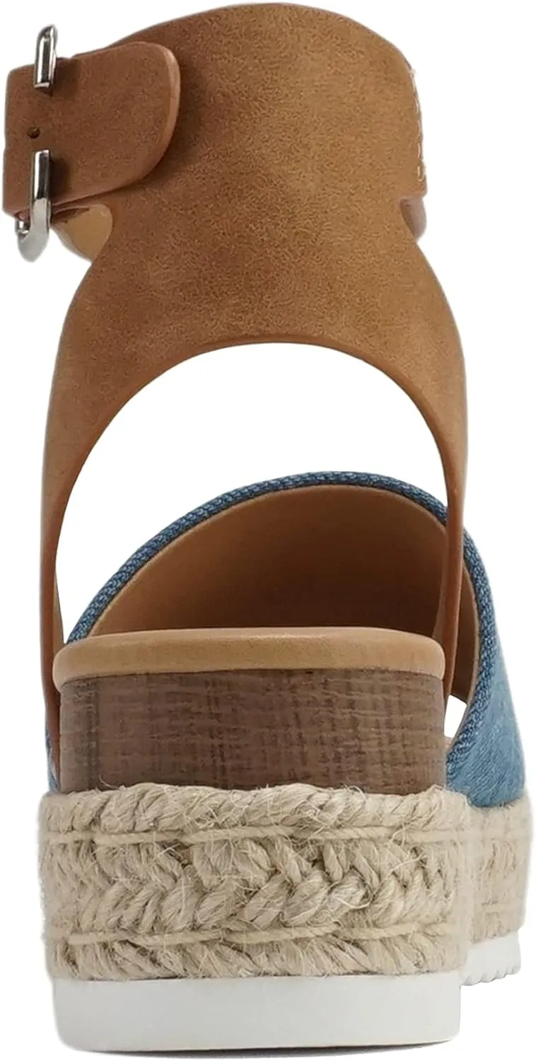 Soda Topic Open Toe Buckle Ankle Strap Espadrilles Flatform Wedge Casual Sandal