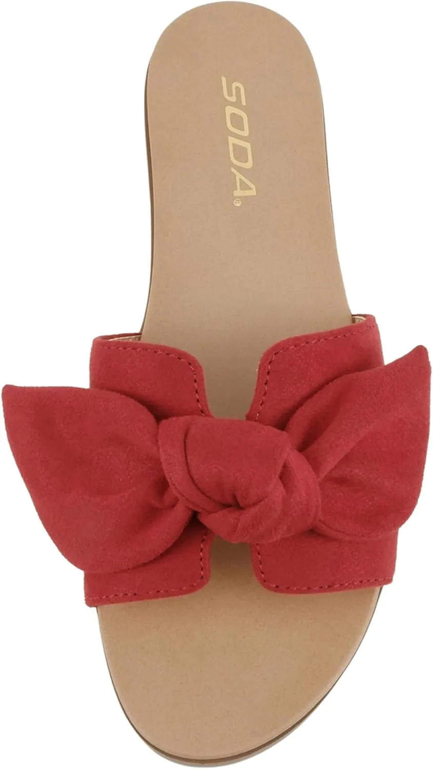 Soda Writer ~ Women Round Toe H-Band Bow Slide Sandals