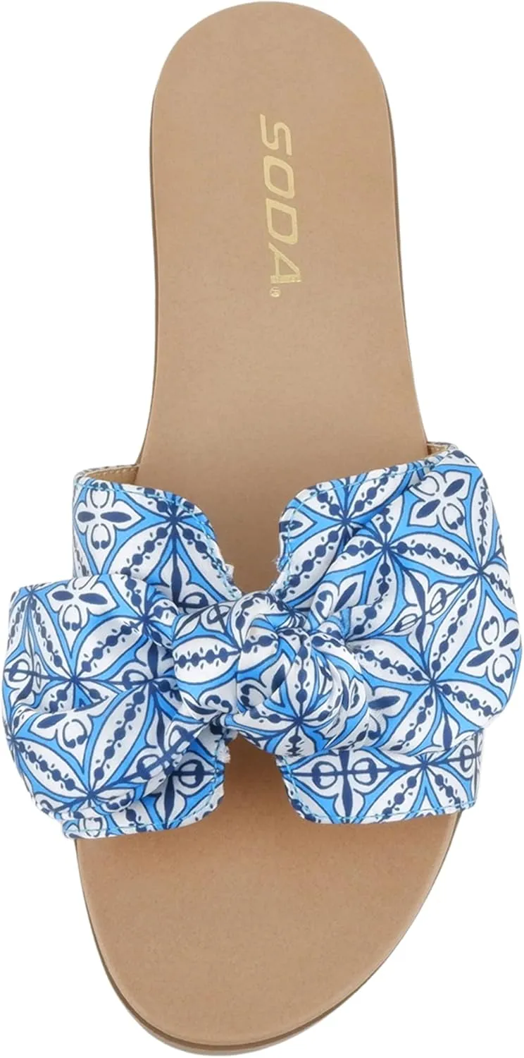 Soda Writer ~ Women Round Toe H-Band Bow Slide Sandals