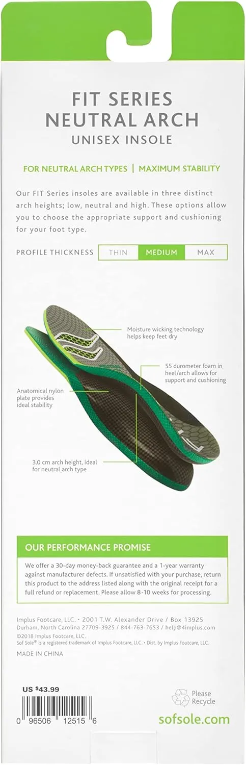 Sof Sole Insoles Unisex FIT Support Full-Length Foam Shoe Insert
