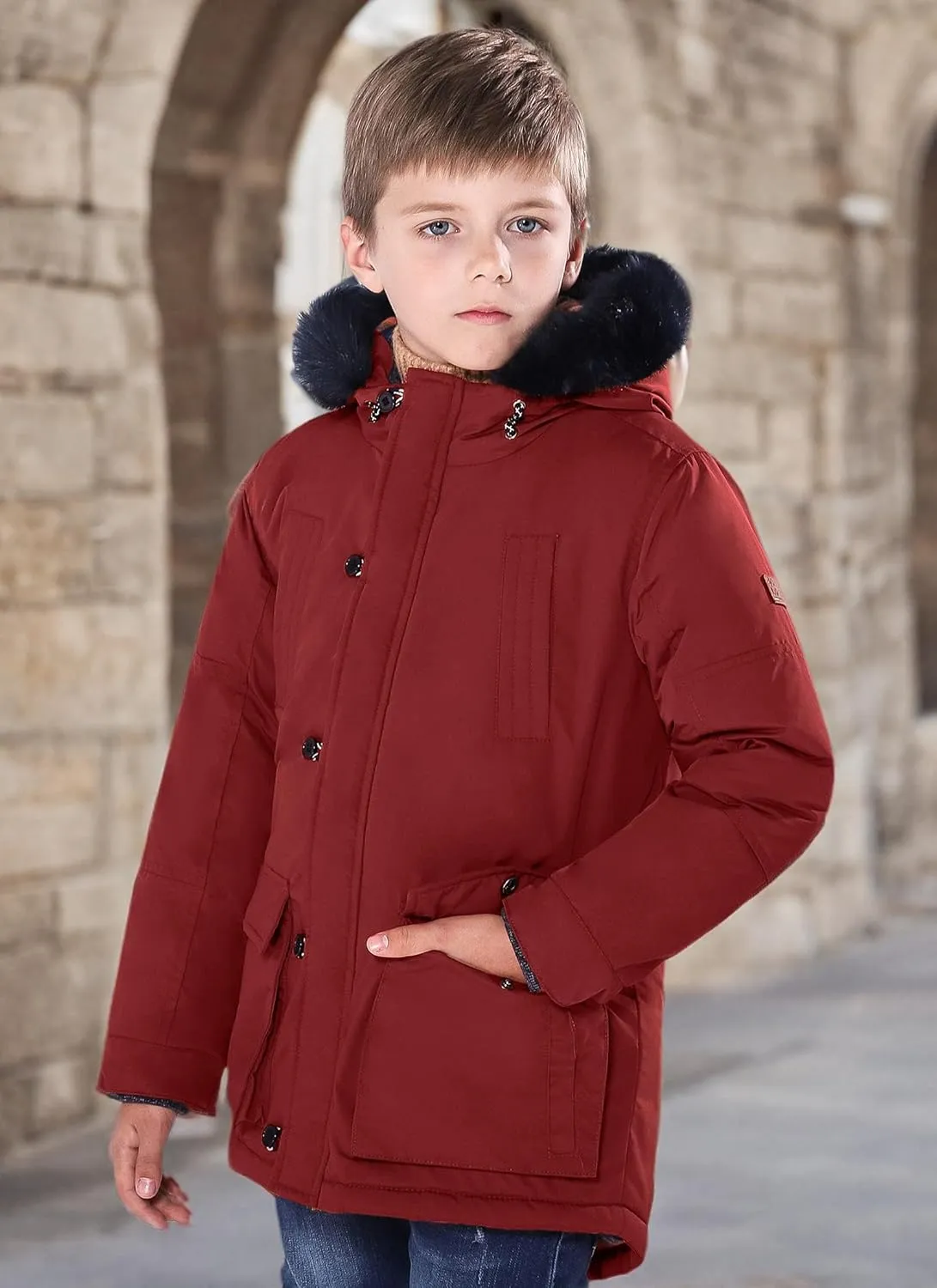 SOLOCOTE Boys Winter Coats Kids Winter Jacket Warm Thick Heavyweight Tough Long Windproof Outwear with Hood