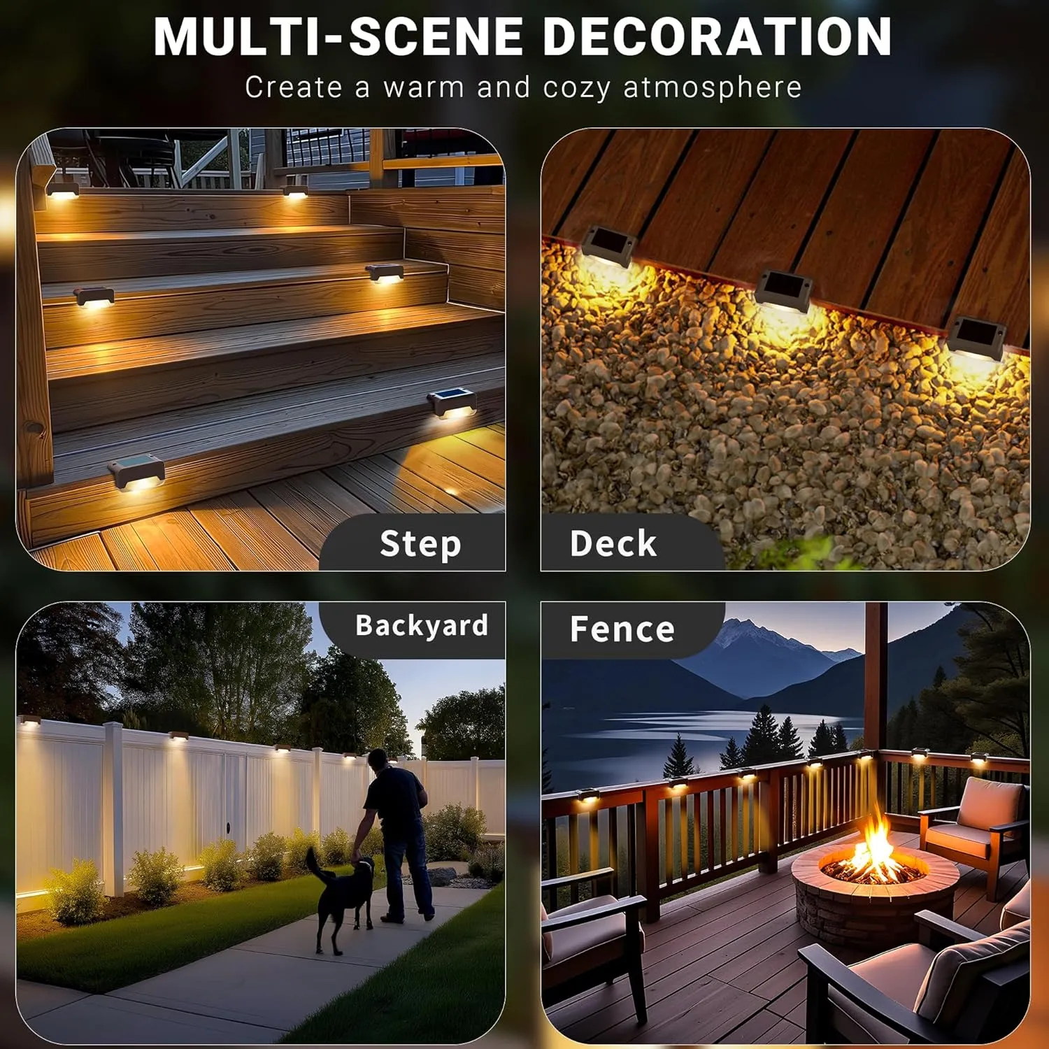 SOLPEX Solar Deck Lights, Solar Step Lights for Outside Waterproof Led Stair Light for Outdoor Fence, Balcony, Patio, Railing, Front Porch, Yard and Pathway(16pack Warm White)