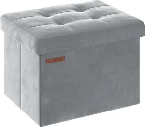 SONGMICS Storage Ottoman, Foldable Small Ottoman Foot Rest, 12.2 x 16.1 Inches Foot Stool, Load up to 286 lb, for Living Room, Bedroom, Dorm, Dove Gray ULSF200G02