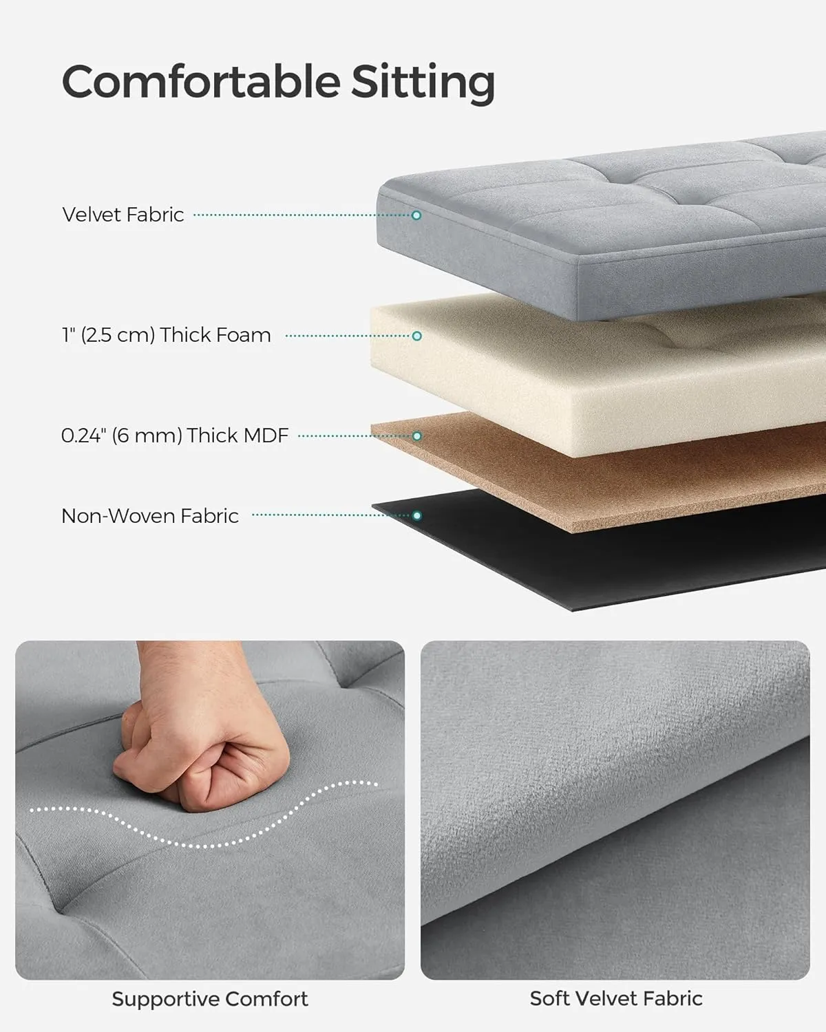 SONGMICS Storage Ottoman, Foldable Small Ottoman Foot Rest, 12.2 x 16.1 Inches Foot Stool, Load up to 286 lb, for Living Room, Bedroom, Dorm, Dove Gray ULSF200G02