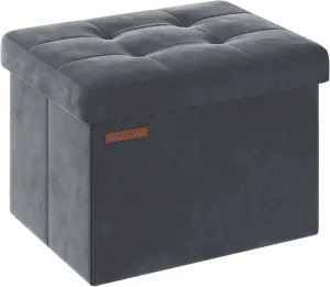 SONGMICS Storage Ottoman, Foldable Small Ottoman Foot Rest, 12.2 x 16.1 Inches Foot Stool, Load up to 286 lb, for Living Room, Bedroom, Dorm, Slate Gray ULSF200G01
