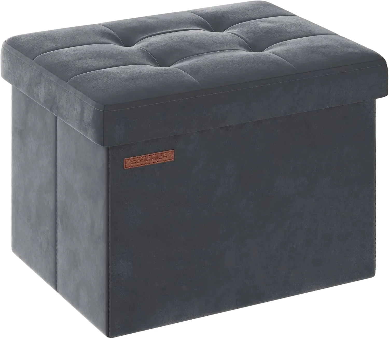 SONGMICS Storage Ottoman, Foldable Small Ottoman Foot Rest, 12.2 x 16.1 Inches Foot Stool, Load up to 286 lb, for Living Room, Bedroom, Dorm, Slate Gray ULSF200G01