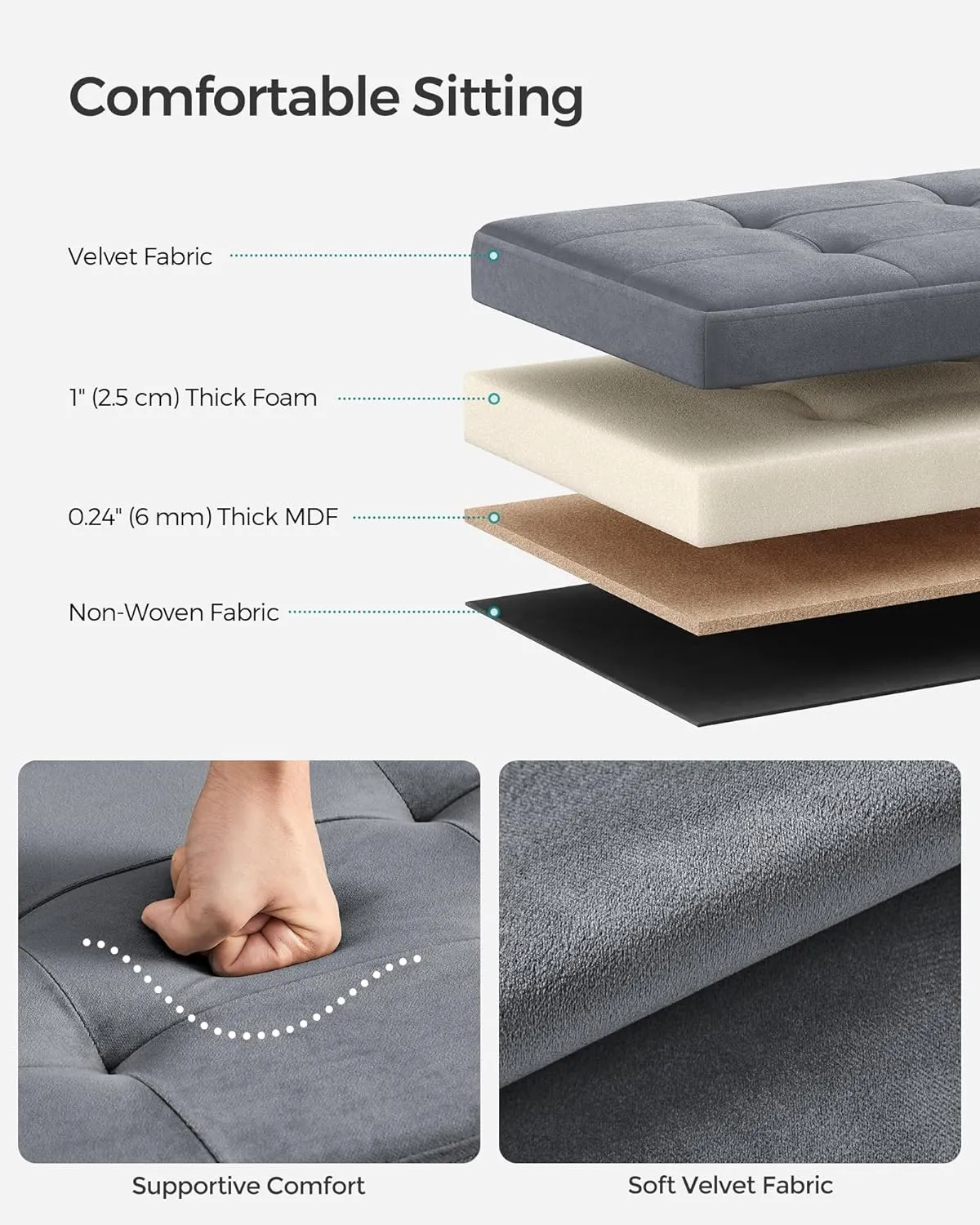 SONGMICS Storage Ottoman, Foldable Small Ottoman Foot Rest, 12.2 x 16.1 Inches Foot Stool, Load up to 286 lb, for Living Room, Bedroom, Dorm, Slate Gray ULSF200G01