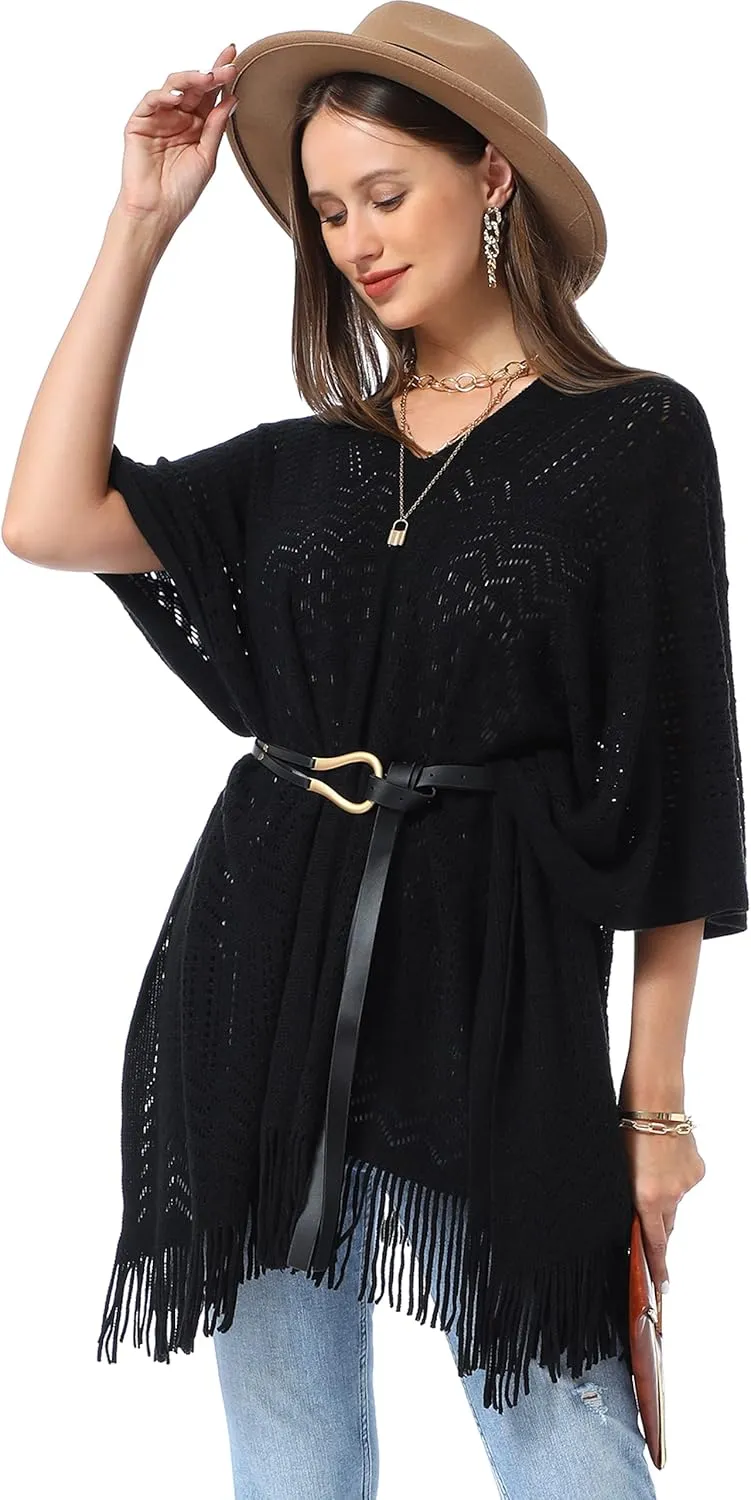 Soul Young Knitted Poncho Sweater for Women Ladies Pullover Wraps Cozy Topper shawl Cape