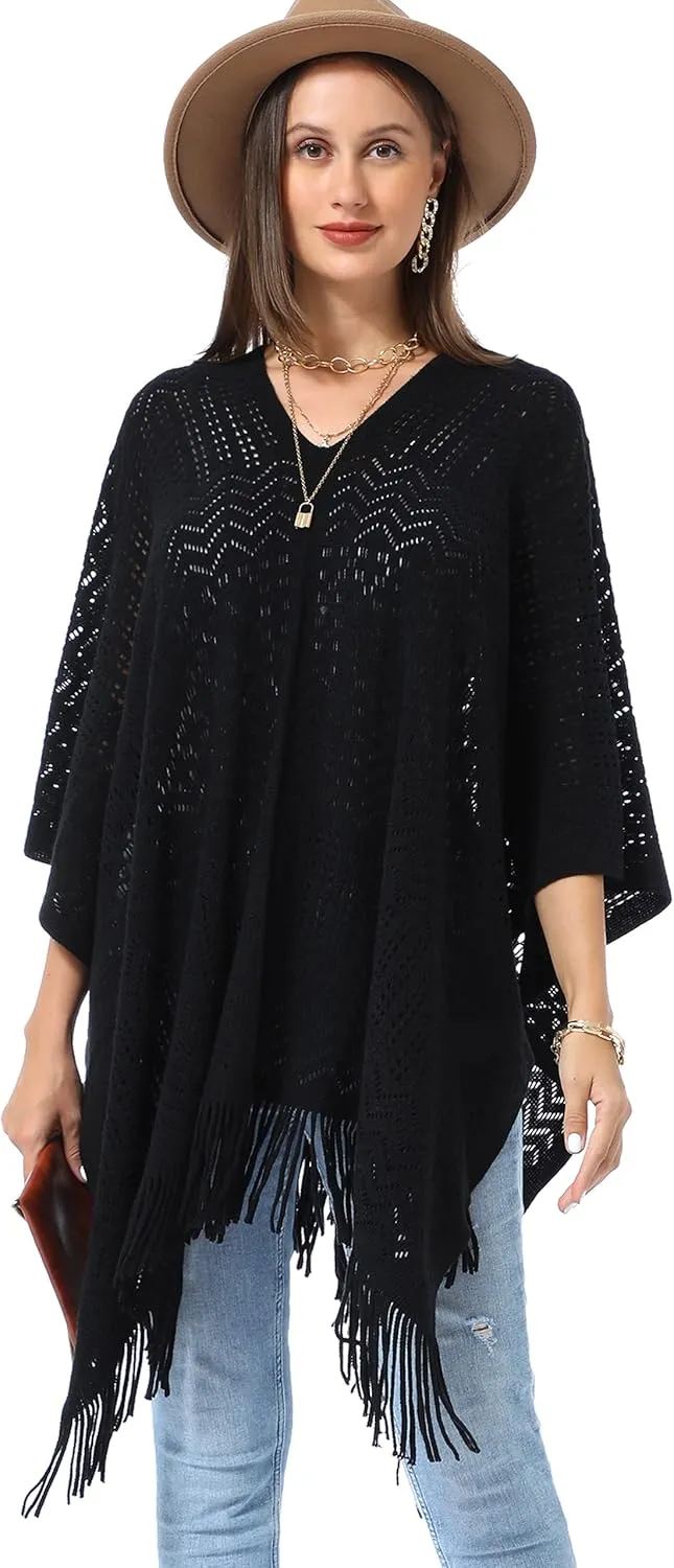 Soul Young Knitted Poncho Sweater for Women Ladies Pullover Wraps Cozy Topper shawl Cape