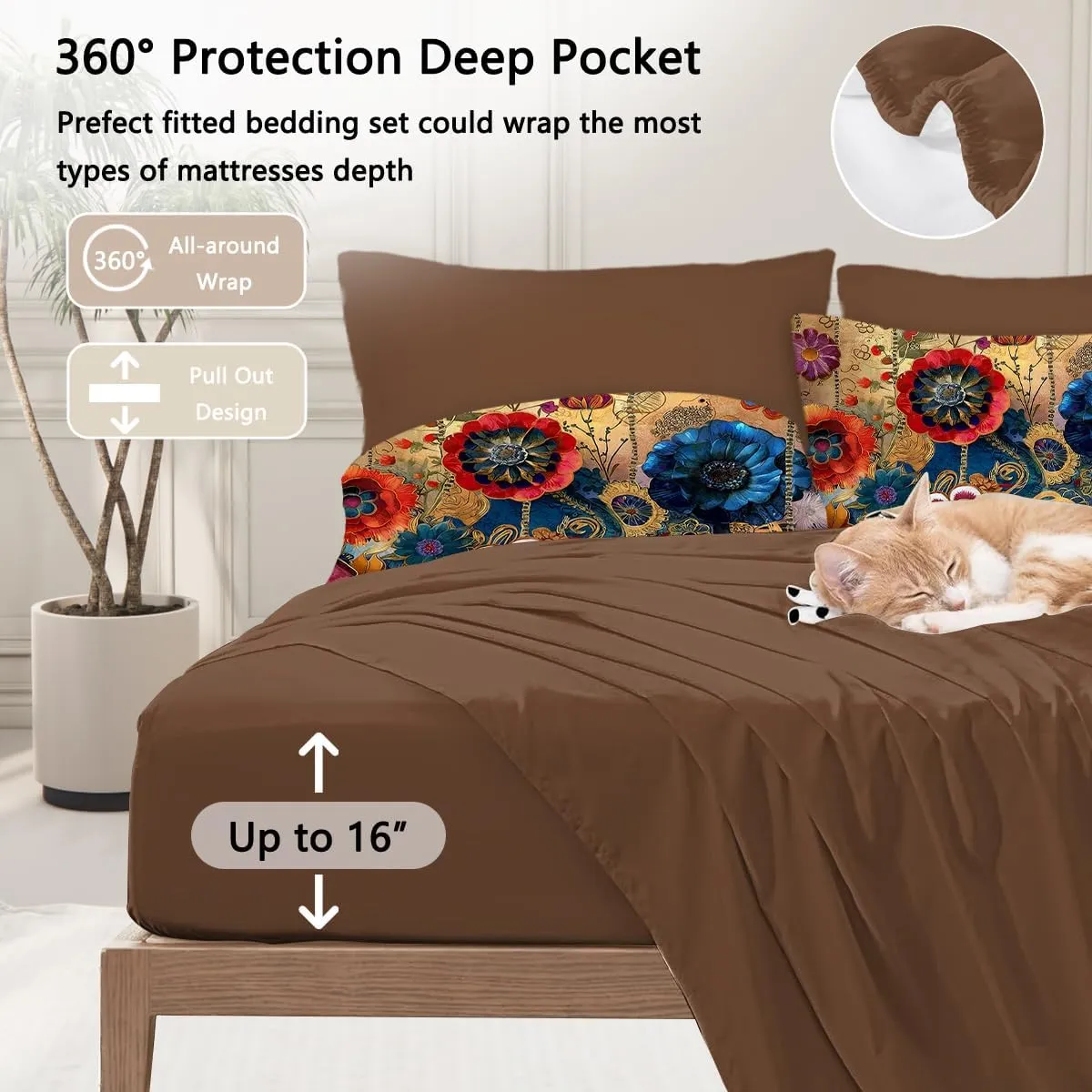 SOULZZZ Garden Flower Bed in A Bag Full Blue Red Floral 8 Piece Comforter Set Cozy Halloween Christmas Bedding with 1 Flat Sheet, 1 Fitted Sheet, 2 Pillowcases, 2 Pillow Shams and 1 Cushion Cover
