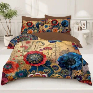 SOULZZZ Garden Flower Bed in A Bag Full Blue Red Floral 8 Piece Comforter Set Cozy Halloween Christmas Bedding with 1 Flat Sheet, 1 Fitted Sheet, 2 Pillowcases, 2 Pillow Shams and 1 Cushion Cover