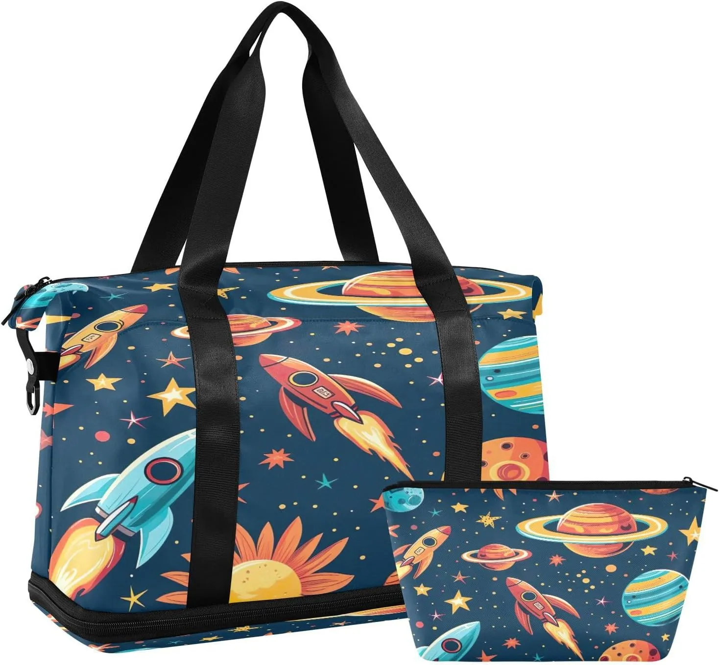 Space Theme Duffel Bag Lightweight Carry On Gym Bags for Travel and Weekends, Versatile Overnight Bag with Shoe Compartment