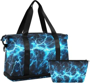 Spark Texture Blue Duffel Bag Lightweight Carry On Gym Bags for Travel and Weekends, Versatile Overnight Bag with Shoe Compartment