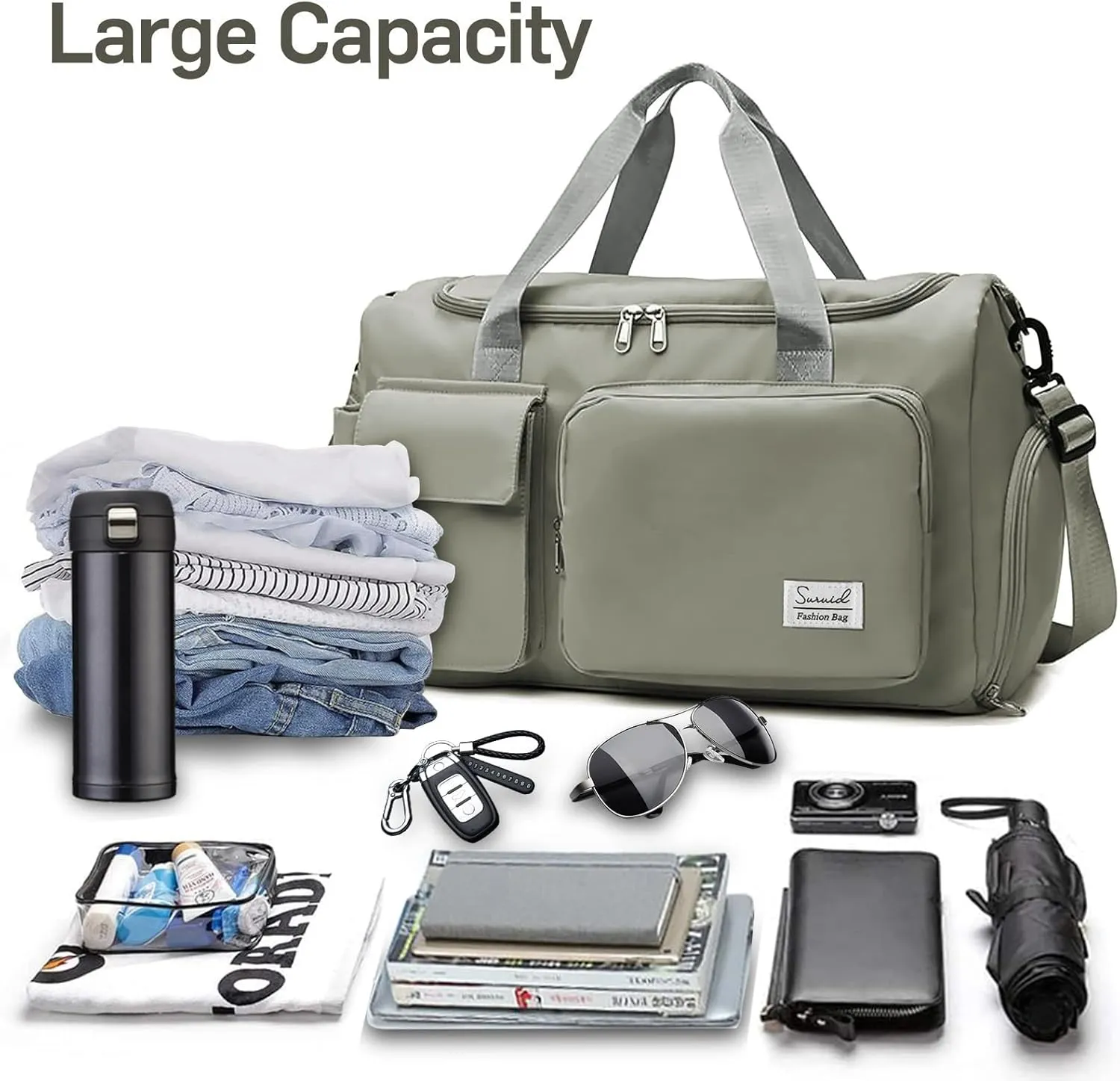 Sports Gym Duffel Bag with Shoes Compartment and Dry Wet Separated Pocket for Men and Women - Overnight Weekender Training Handbag Yoga Bag - Dark Gray