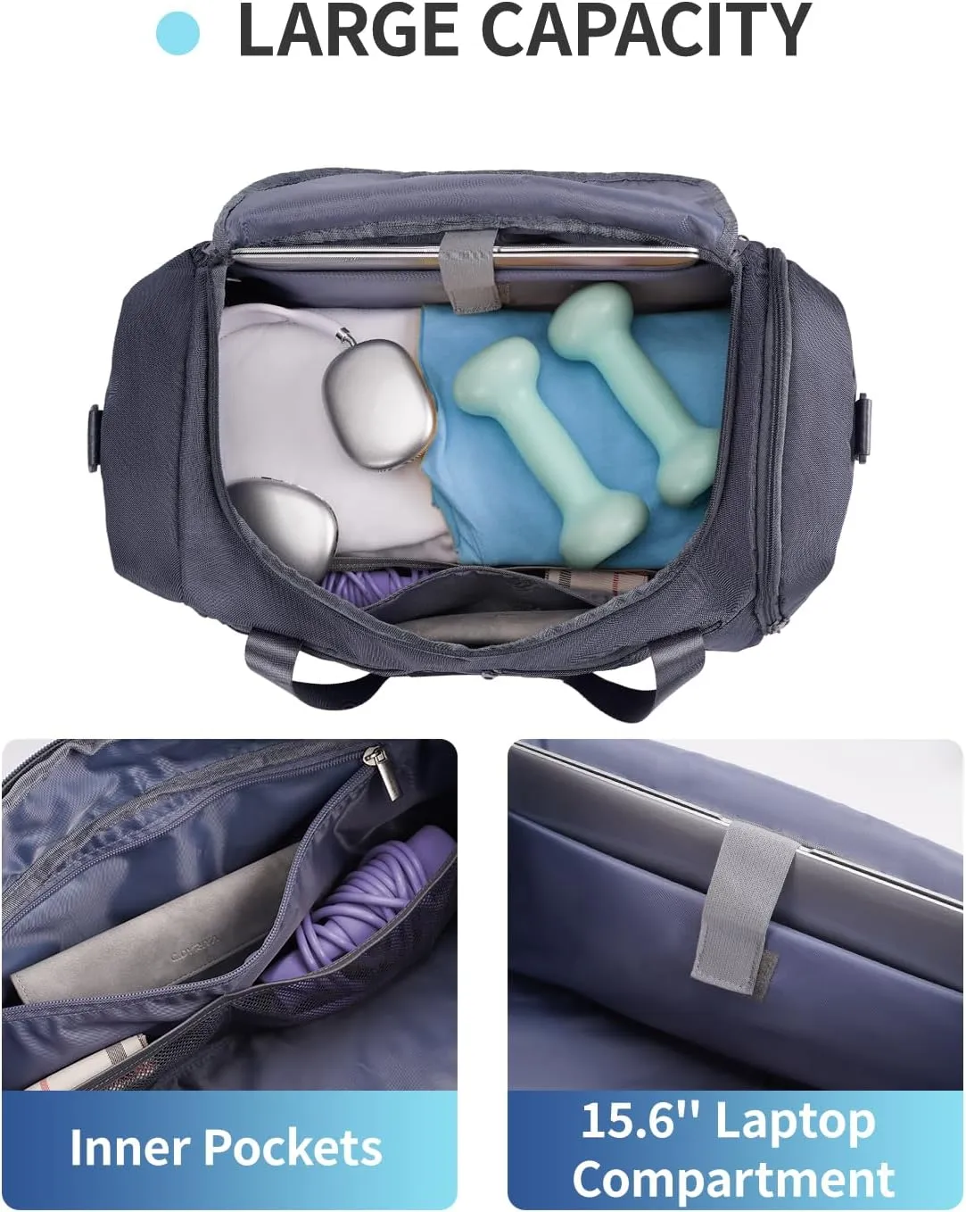 sportsnew Gym Bag for Men Women with Shoe Compartment,Overnight Bag Backpack with Wet Pocket,38L Travel Duffel with 15.6" Laptop Pocket and Trolley Sleeve for Travel,Workout,Patent Pending