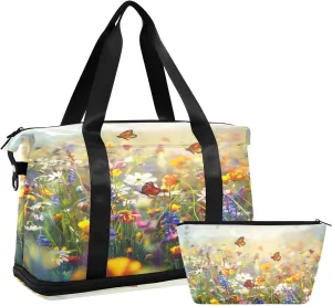 Spring Meadow Duffel Bag Lightweight Carry On Gym Bags for Travel and Weekends, Versatile Overnight Bag with Shoe Compartment