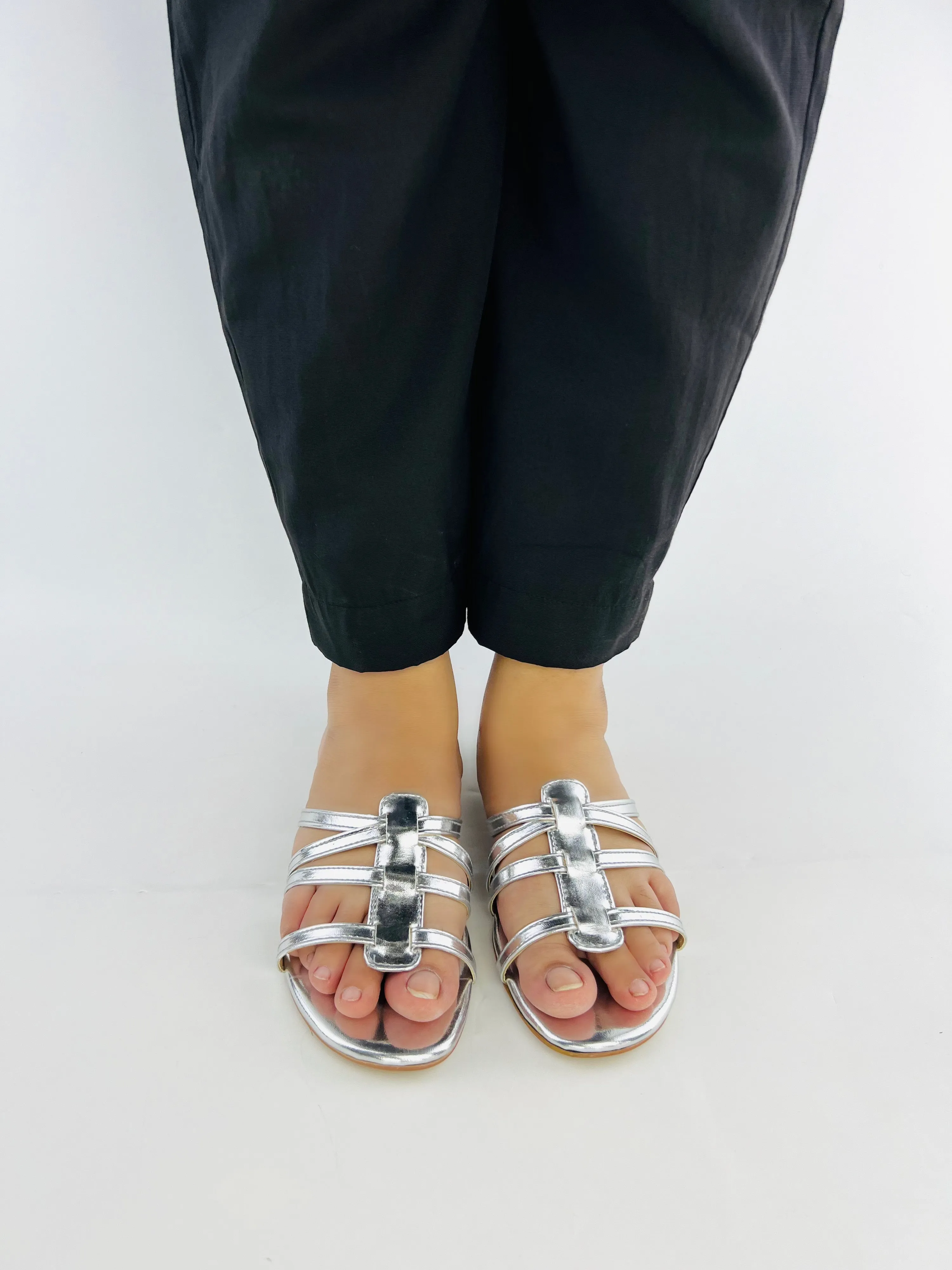 Spunkz Bella Silver open-toe leather flat sandals-11075