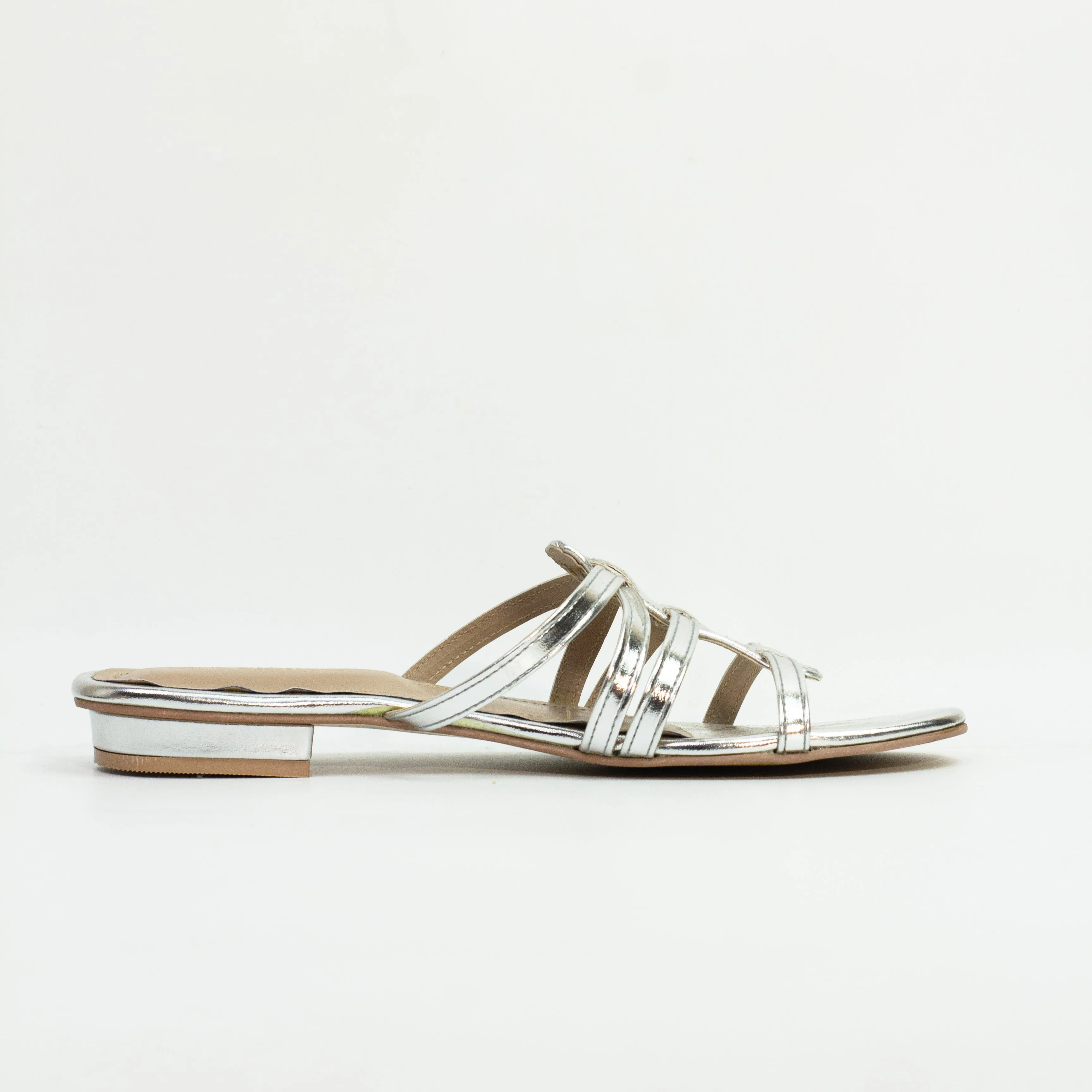 Spunkz Bella Silver open-toe leather flat sandals-11075