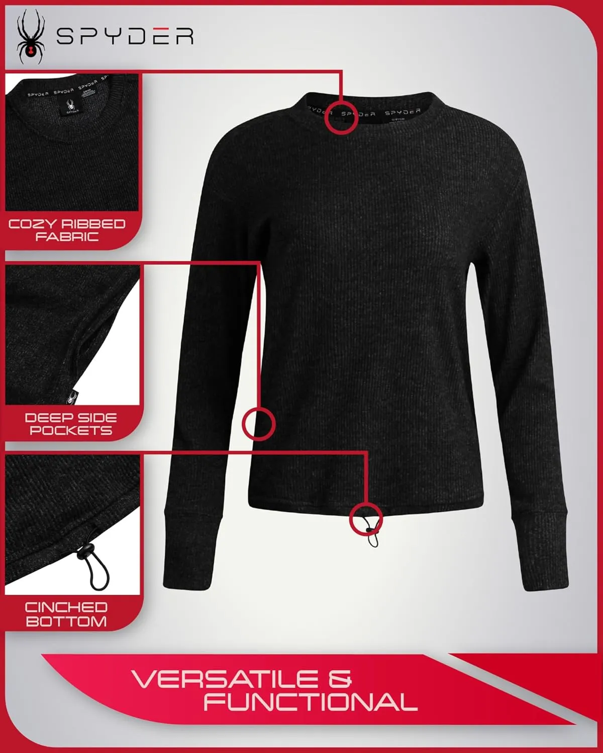 Spyder Women's Crewneck Fleece Sweatshirt - Cozy Ribbed Pullover Sweater with Adjustable Cinched Bottom and Thumbhole (S-XL)