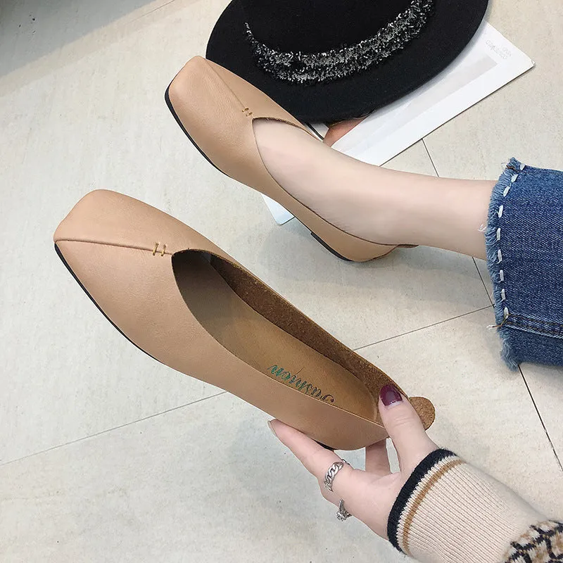 Square Toe Flat Bottom Versatile Single-layer Shoes Women