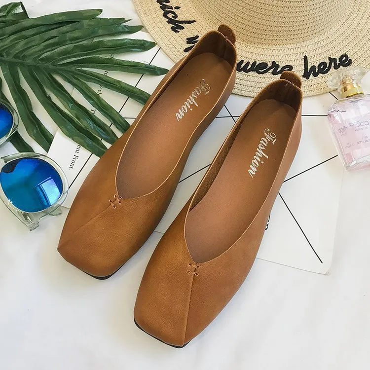 Square Toe Flat Bottom Versatile Single-layer Shoes Women