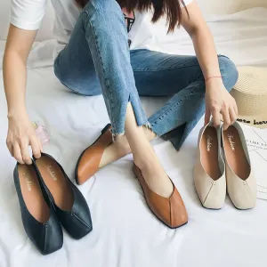Square Toe Flat Bottom Versatile Single-layer Shoes Women