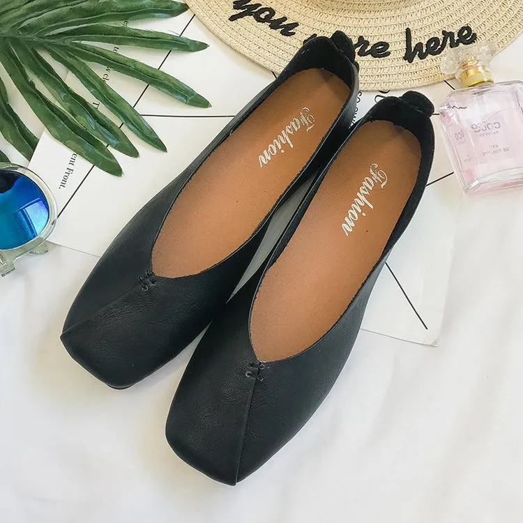 Square Toe Flat Bottom Versatile Single-layer Shoes Women