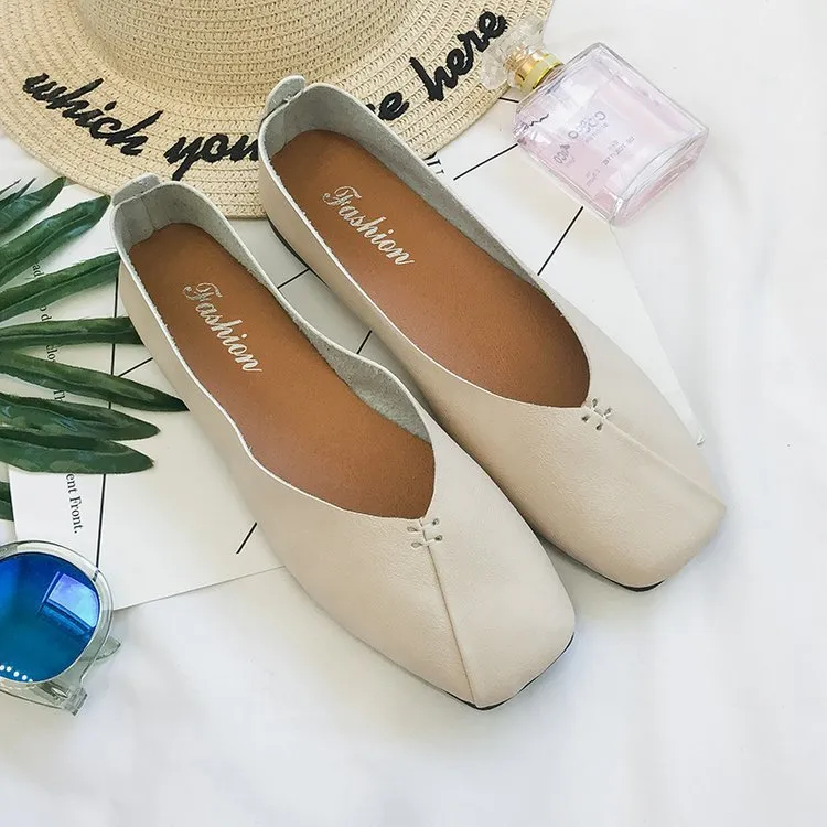 Square Toe Flat Bottom Versatile Single-layer Shoes Women