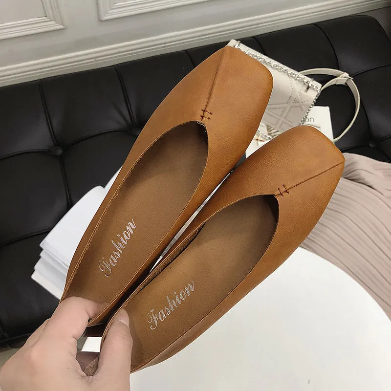 Square Toe Flat Bottom Versatile Single-layer Shoes Women