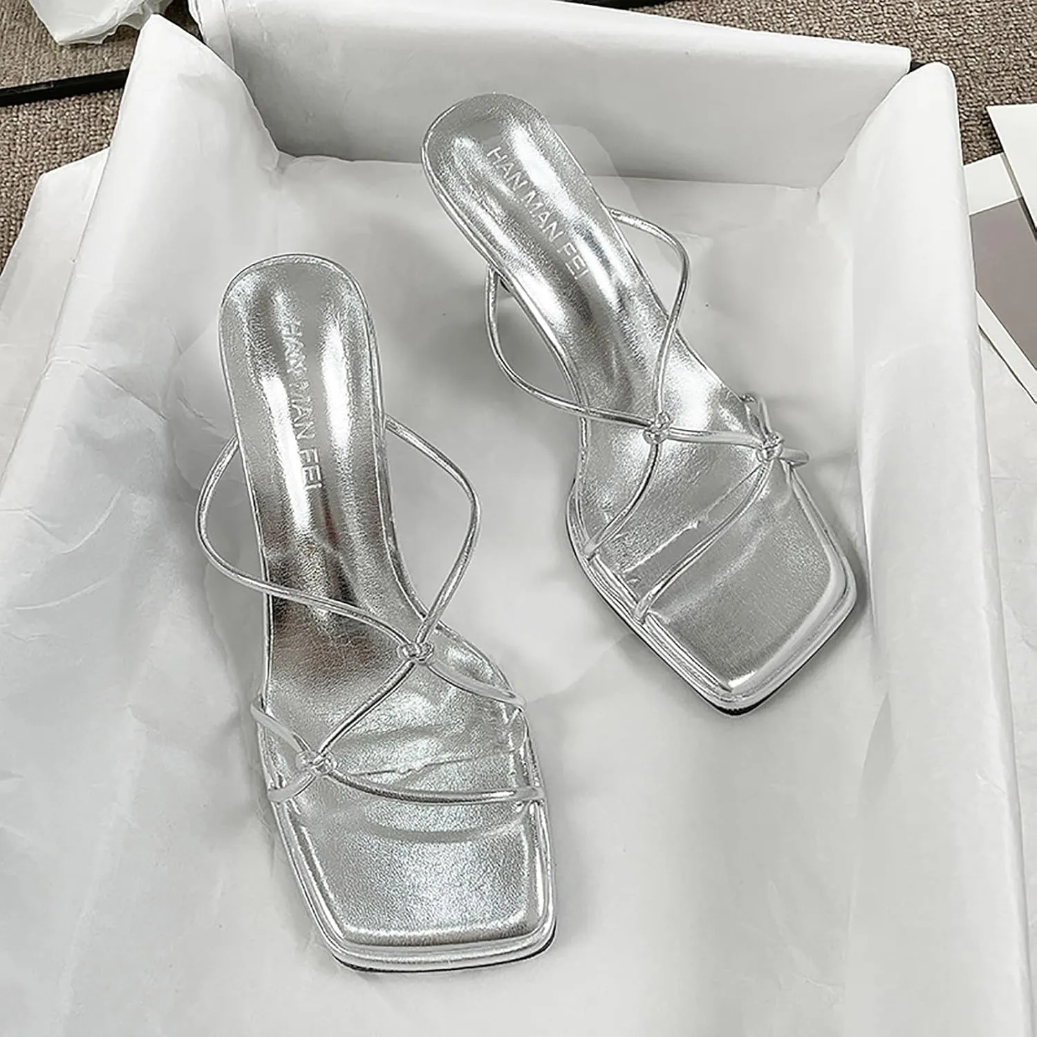 Square Toe Sandals for Women Spaghetti Criss Cross Lounge Beach Shoes 2025 Summer Trendy Fashion Shoe