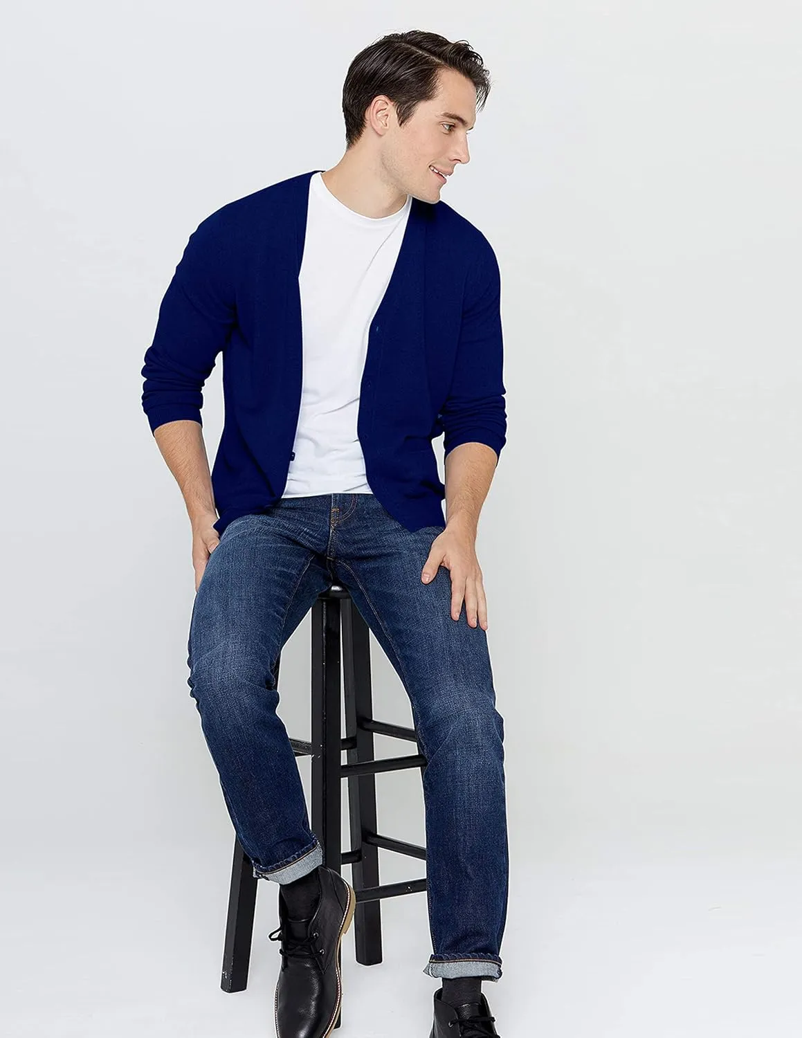 State Cashmere Men's 100% Pure Cashmere Button Front Long Sleeve Cardigan Sweater