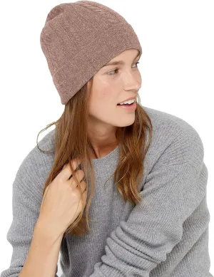 State Cashmere Unisex Cable Knit Cuffed Beanie 100% Pure Cashmere Foldover Hat