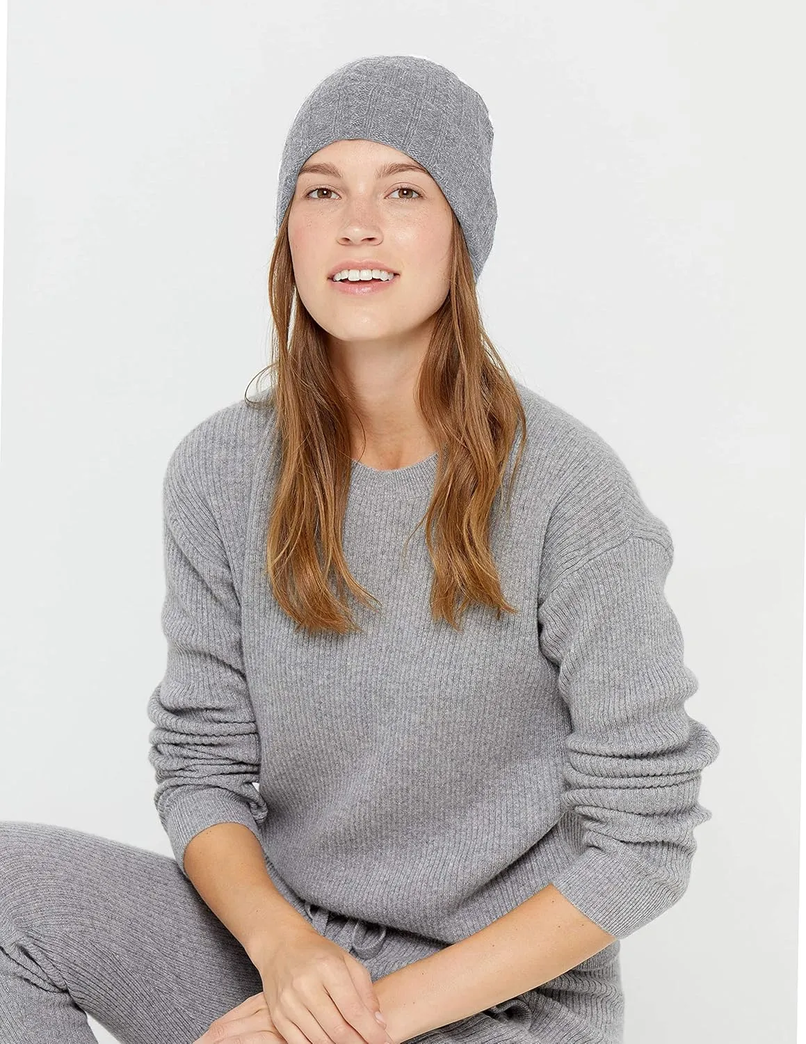 State Cashmere Unisex Cable Knit Cuffed Beanie 100% Pure Cashmere Foldover Hat