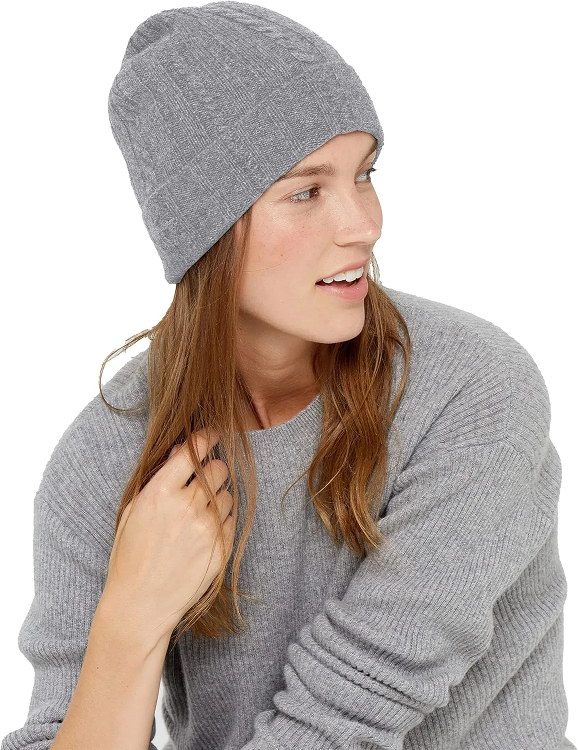 State Cashmere Unisex Cable Knit Cuffed Beanie 100% Pure Cashmere Foldover Hat