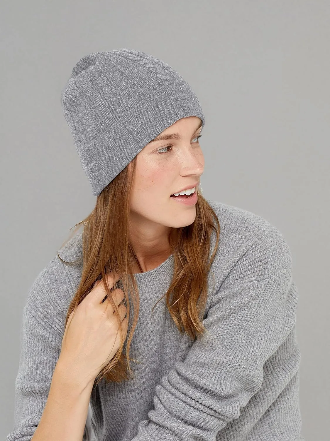 State Cashmere Unisex Cable Knit Cuffed Beanie 100% Pure Cashmere Foldover Hat