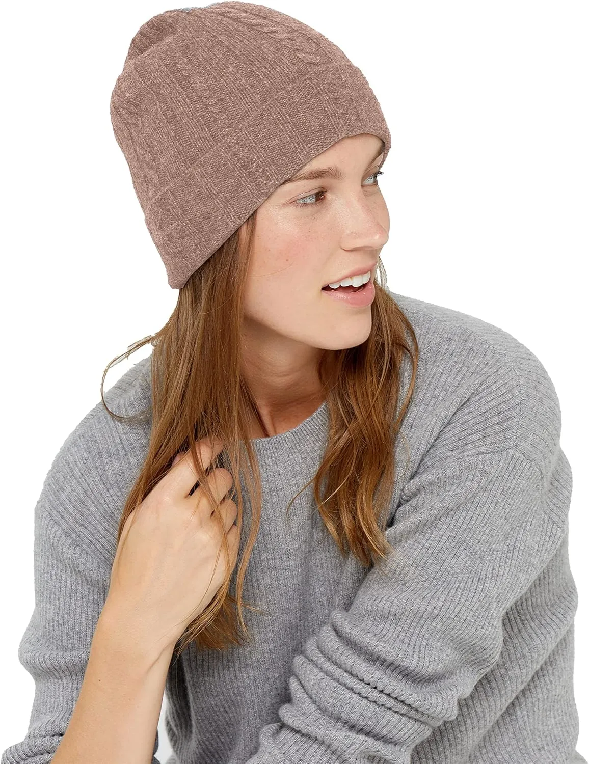 State Cashmere Unisex Cable Knit Cuffed Beanie 100% Pure Cashmere Foldover Hat