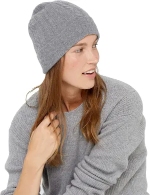 State Cashmere Unisex Cable Knit Cuffed Beanie 100% Pure Cashmere Foldover Hat