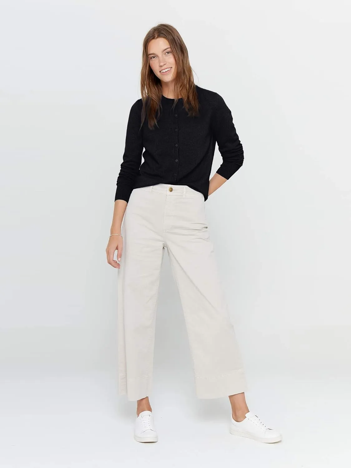 State Cashmere Women's 100% Pure Cashmere Button Front Long Sleeve Crew Neck Cardigan Sweater