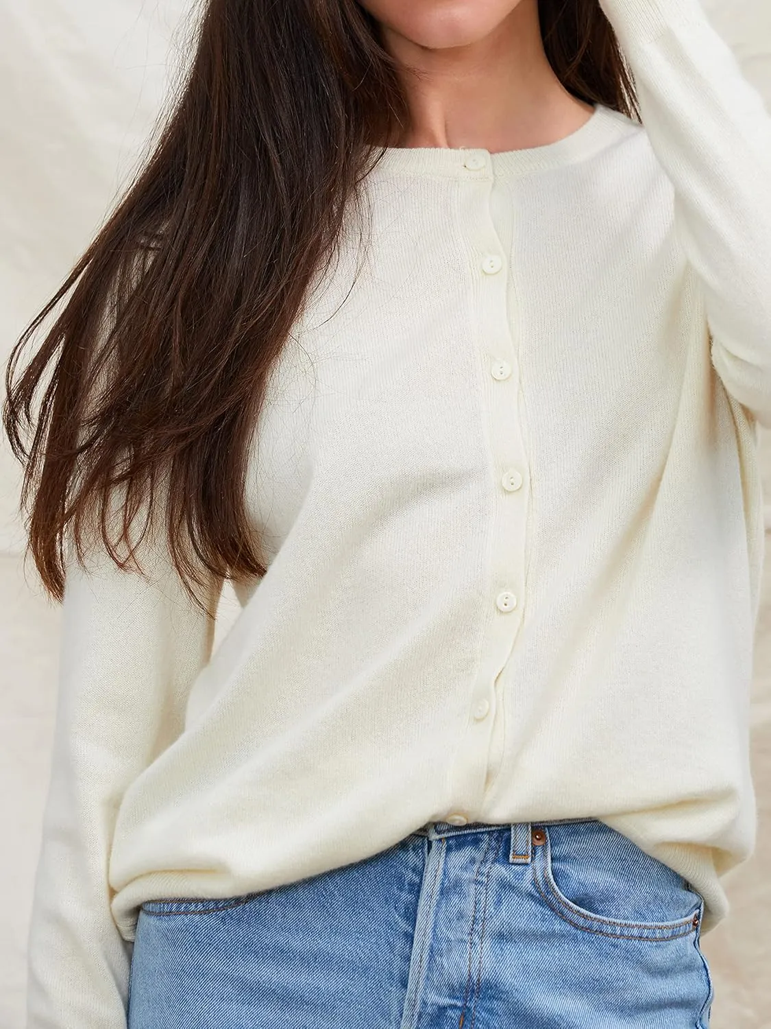 State Cashmere Women's 100% Pure Cashmere Button Front Long Sleeve Crew Neck Cardigan Sweater