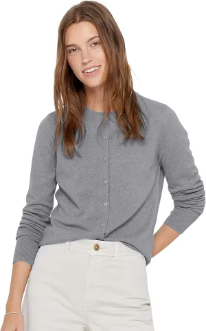 State Cashmere Women's 100% Pure Cashmere Button Front Long Sleeve Crew Neck Cardigan Sweater