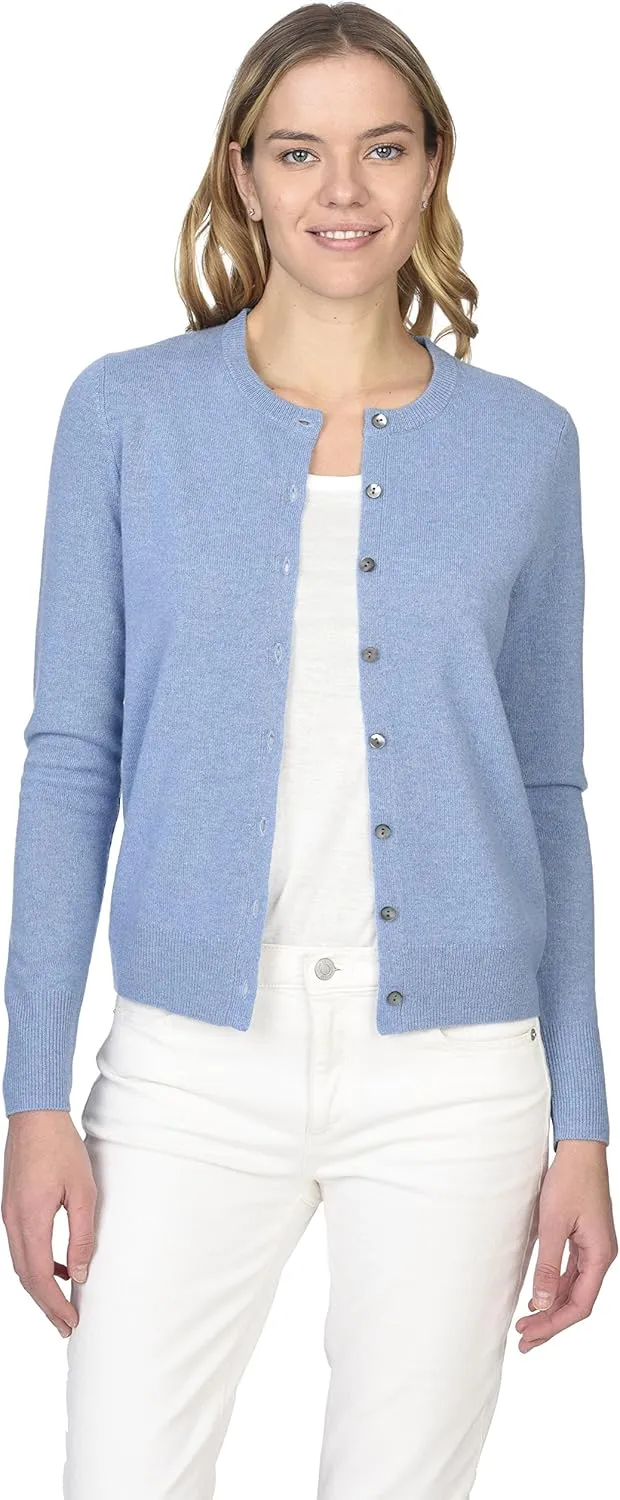 State Cashmere Women's 100% Pure Cashmere Button Front Long Sleeve Crew Neck Cardigan Sweater