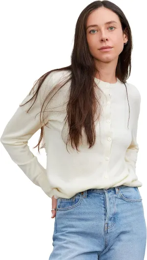 State Cashmere Women's 100% Pure Cashmere Button Front Long Sleeve Crew Neck Cardigan Sweater