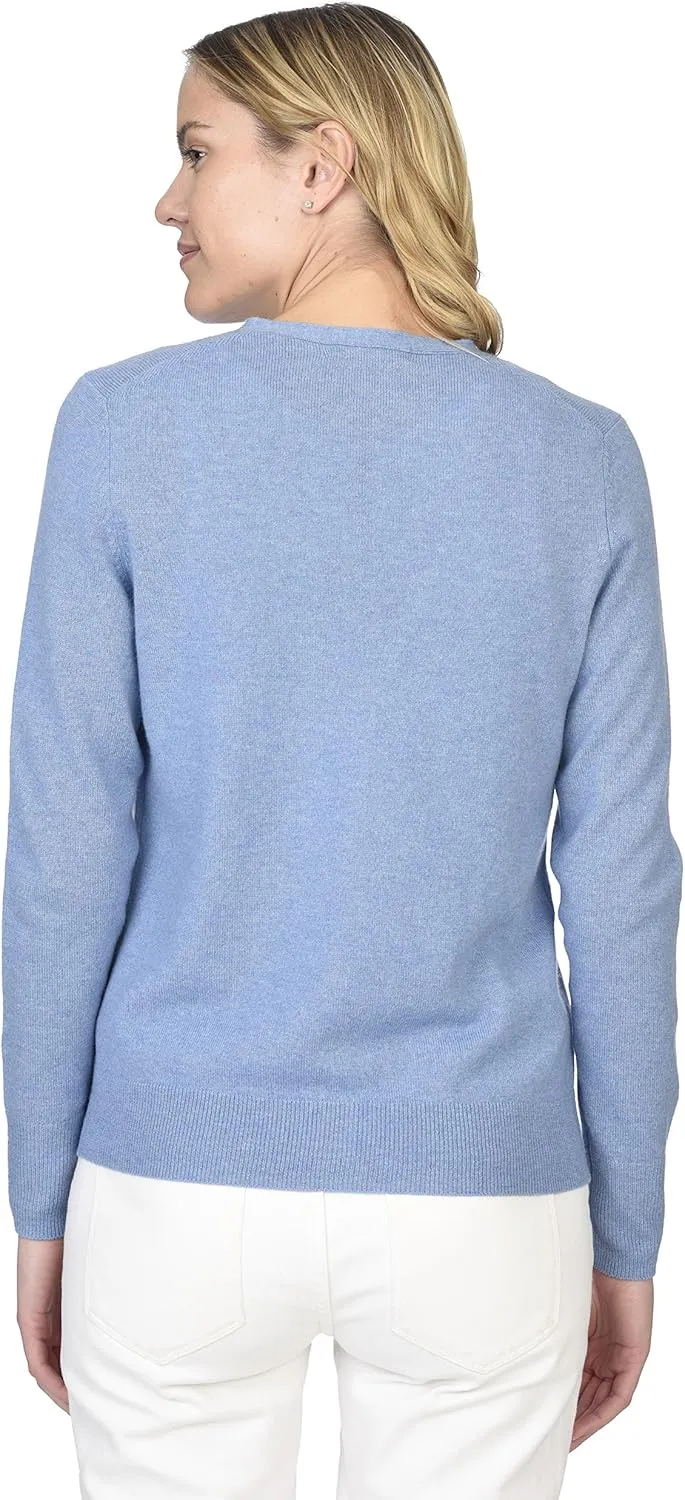 State Cashmere Women's 100% Pure Cashmere Button Front Long Sleeve Crew Neck Cardigan Sweater