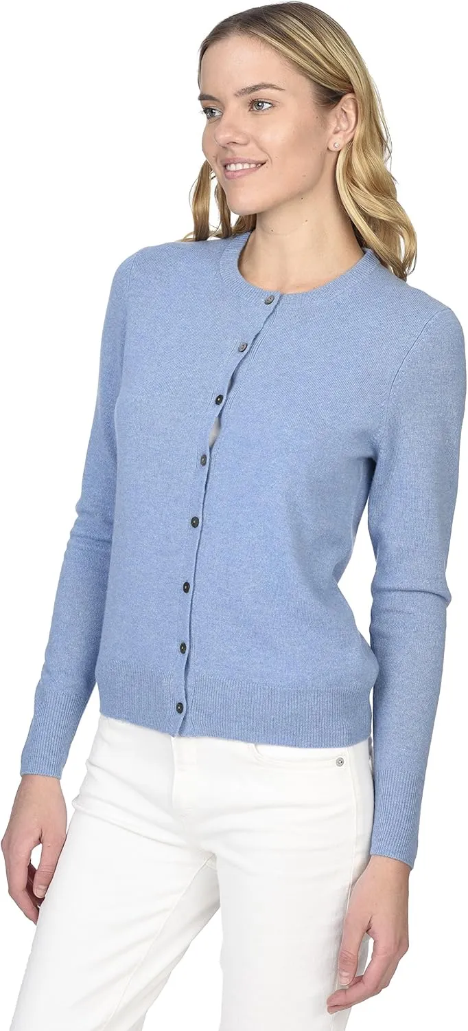 State Cashmere Women's 100% Pure Cashmere Button Front Long Sleeve Crew Neck Cardigan Sweater