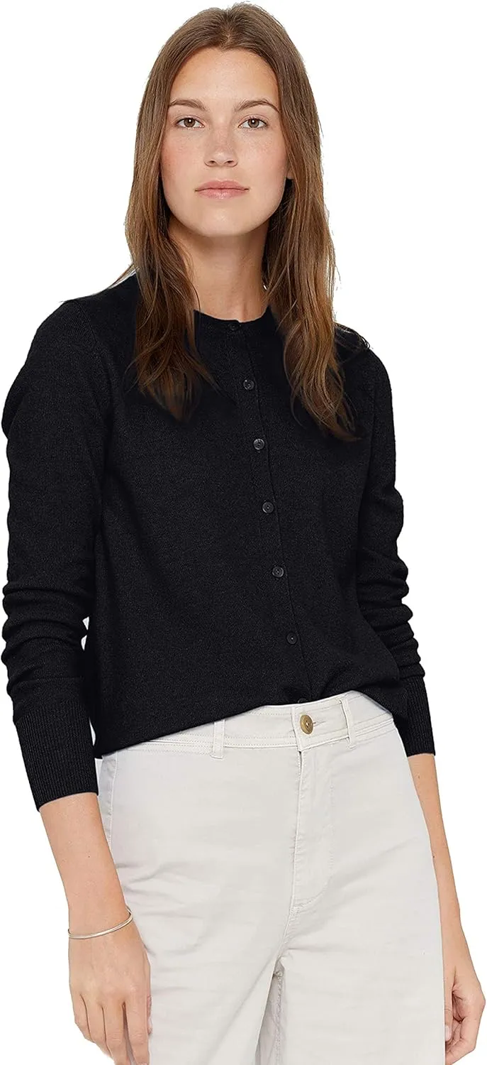 State Cashmere Women's 100% Pure Cashmere Button Front Long Sleeve Crew Neck Cardigan Sweater