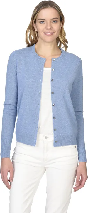 State Cashmere Women's 100% Pure Cashmere Button Front Long Sleeve Crew Neck Cardigan Sweater