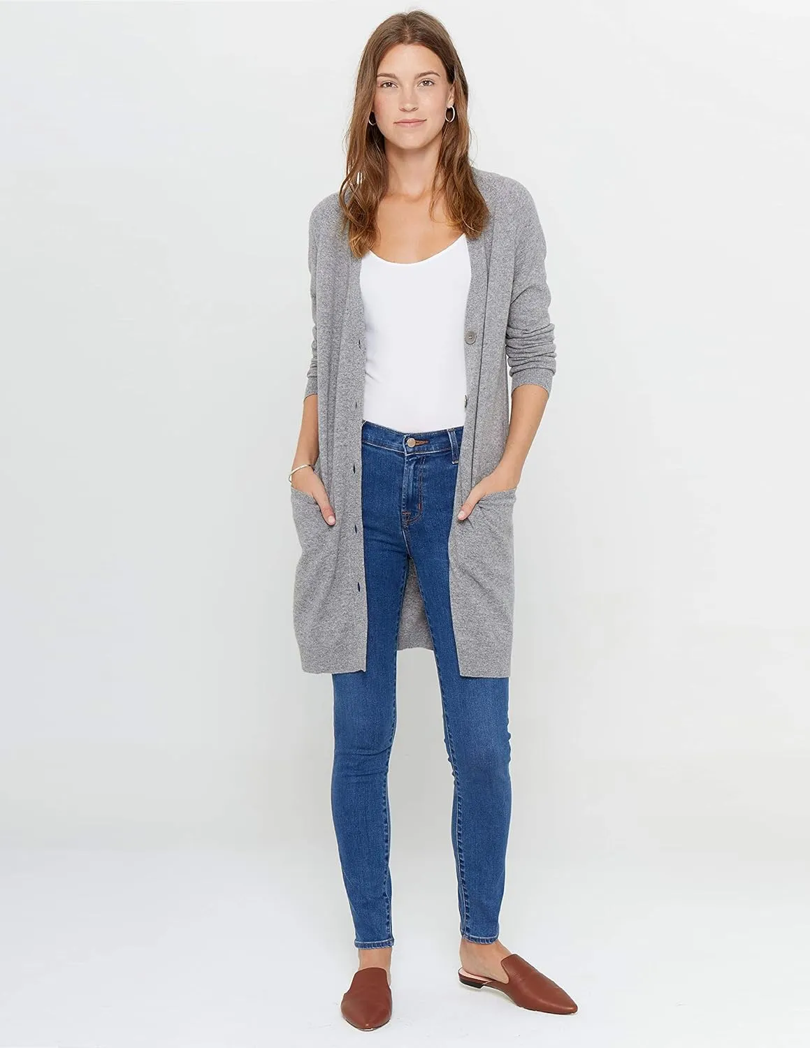 State Cashmere Women's Button Front Cardigan 100% Pure Cashmere V Neck Fashion Sweater Dress with Pockets