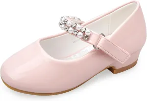 Stelle Girls Dress Shoes White Flower Girl Shoe Mary Jane Low Heels for Wedding (Toddler/Little/Big Kid)